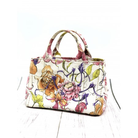 PRADA FLORAL CANAPA TOTE BAG